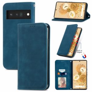 For Google Pixel 6 Retro Skin Feel Business Magnetic Horizontal Flip Leather Case With Holder & Card Slots & Wallet & Photo Frame(Blue) (OEM)