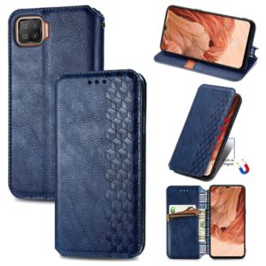 For OPPO F17 Cubic Grid Pressed Horizontal Flip Magnetic PU Leather Case with Holder & Card Slots & Wallet(Blue) (OEM)