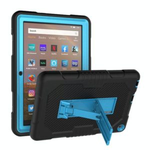 For Amazon Kindle Fire HD 8 (2020) B2 Contrast Color Silicone + PC Protective Case with Holder(Black+Blue) (OEM)