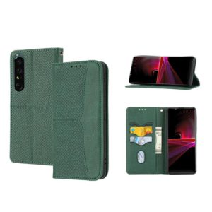 For Sony Xperia 1 IV Woven Texture Stitching Magnetic PU Leather Phone Case(Green) (OEM)