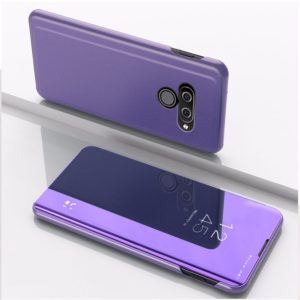 For LG K50 Plating Mirror Left and Right Flip Cover with Bracket Holster(Purple blue) (OEM)
