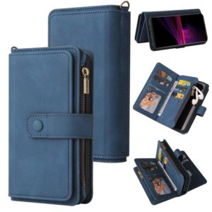 For Sony Xperia 1 III Skin Feel PU + TPU Horizontal Flip Leather Case With Holder & 15 Cards Slot & Wallet & Zipper Pocket & Lanyard(Blue) (OEM)