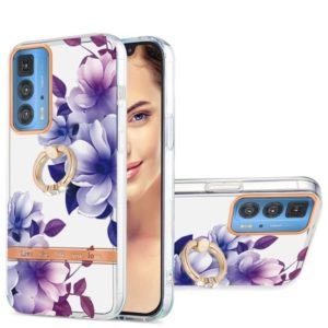 For Motorola Moto Edge 20 Pro Ring IMD Flowers TPU Phone Case(Purple Begonia) (OEM)