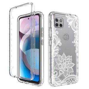 For Motorola One 5G Ace PC+TPU Transparent Painted Phone Case(White Flower) (OEM)