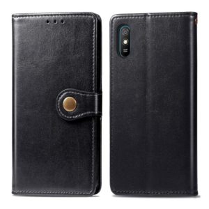 For Xiaomi Redmi 9A Retro Solid Color Leather Buckle Phone Case with Lanyard & Photo Frame & Card Slot & Wallet & Stand Function(Black) (OEM)