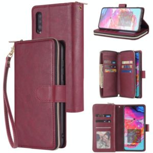 For Samsung Galaxy A70 Zipper Wallet Bag Horizontal Flip PU Leather Case with Holder & 9 Card Slots & Wallet & Lanyard & Photo Frame(Red Wine) (OEM)