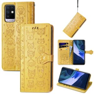 For Infinix Note 10 Lovely Cat and Dog Embossing Pattern Horizontal Flip Leather Case , with Holder & Card Slots & Wallet & Cartoon Clasp & Lanyard(Yellow) (OEM)