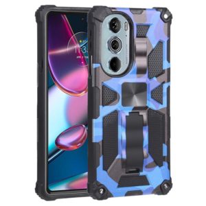 For Motorola Edge 30 Pro Camouflage Armor Shockproof TPU + PC Magnetic Protective Phone Case with Holder(Dark Blue) (OEM)