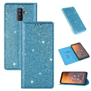 For Samsung Galaxy A6+ / J8 (2018) Ultrathin Glitter Magnetic Horizontal Flip Leather Case with Holder & Card Slots(Sky Blue) (OEM)