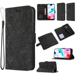 For Xiaomi Redmi 8 Skin Feel Embossed Sunflower Horizontal Flip Leather Case with Holder & Card Slots & Wallet & Lanyard(Black) (OEM)