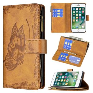 For iPhone 8 Plus / 7 Plus Flying Butterfly Embossing Pattern Zipper Horizontal Flip Leather Case with Holder & Card Slots & Wallet(Brown) (OEM)