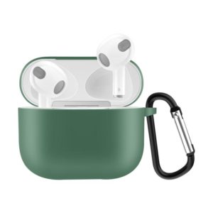 Solid Color Silicone Earphone Protective Case for AirPods 3, with Hook(Pine Needle Green) (OEM)