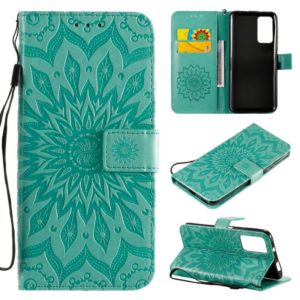 For Huawei Honor X10 Pressed Printing Sunflower Pattern Horizontal Flip PU Leather Case Holder & Card Slots & Wallet & Lanyard(Green) (OEM)