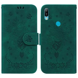 For Huawei Y6 2019 Butterfly Rose Embossed Leather Phone Case(Green) (OEM)