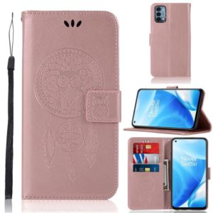 For OnePlus Nord N200 5G Wind Chime Owl Embossing Pattern Horizontal Flip Leather Case with Holder & Card Slots & Wallet(Rose Gold) (OEM)