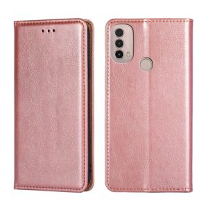 For Motorola Moto E40 Gloss Oil Solid Color Magnetic Leather Phone Case(Rose Gold) (OEM)