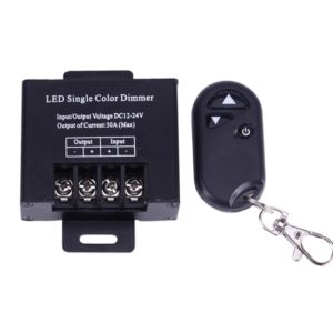 High Power Iron Shell Wireless Remote LED Single Color Dimmer LED Controller with Remote Control, 30A DC 12-24V(Black) (OEM)