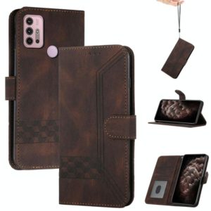 For Motorola Moto G10 / G20 / G30 Cubic Skin Feel Flip Leather Phone Case(Dark Brown) (OEM)