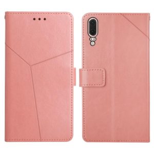 For Huawei P20 Y Stitching Horizontal Flip Leather Phone Case with Holder & Card Slots & Wallet & Photo Frame(Rose Gold) (OEM)