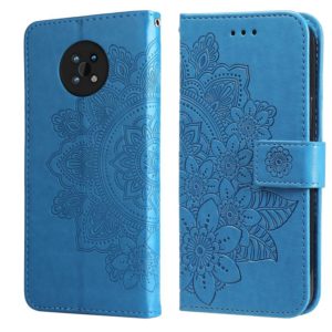 For Nokia G50 7-petal Flowers Embossed Flip Leather Phone Case with Holder & Card Slots(Blue) (OEM)