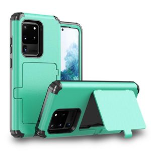 For Samsung Galaxy S20+ Dustproof Pressure-proof Shockproof PC + TPU Case with Card Slot & Mirror(Mint Green) (OEM)