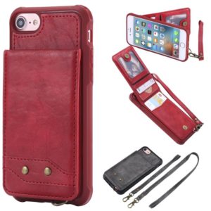 For iPhone 6 Vertical Flip Shockproof Leather Protective Case with Long Rope, Support Card Slots & Bracket & Photo Holder & Wallet Function(Red) (OEM)