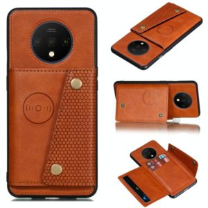 For OnePlus 7T Shockproof Magnetic PU + TPU Protective Case with Card Slots(Brown) (OEM)