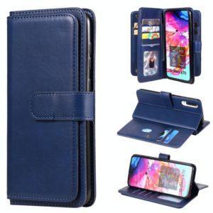 For Samsung Galaxy A70 Multifunctional Magnetic Copper Buckle Horizontal Flip Solid Color Leather Case with 10 Card Slots & Wallet & Holder & Photo Frame(Dark Blue) (OEM)