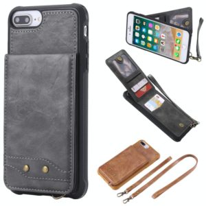For iPhone 6 Plus Vertical Flip Shockproof Leather Protective Case with Long Rope, Support Card Slots & Bracket & Photo Holder & Wallet Function(Gray) (OEM)