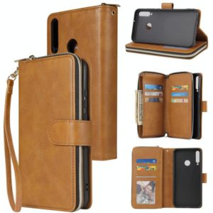 For Huawei P40 Lite E Zipper Wallet Bag Horizontal Flip PU Leather Case with Holder & 9 Card Slots & Wallet & Lanyard & Photo Frame(Brown) (OEM)