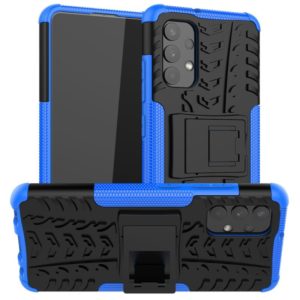 For Samsung Galaxy A32 4G Tire Texture Shockproof TPU+PC Protective Case with Holder(Blue) (OEM)