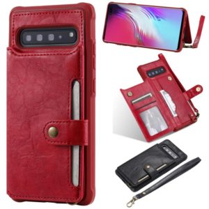 For Galaxy S10 5G Buckle Zipper Shockproof Protective Case with Holder & Card Slots & Wallet & Lanyard & Photos Frame(Red) (OEM)