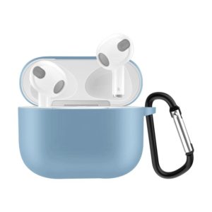 Solid Color Silicone Earphone Protective Case for AirPods 3, with Hook(Light Blue) (OEM)