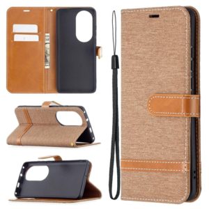 For Huawei P50 Pro Color Matching Denim Texture Horizontal Flip Leather Case with Holder & Card Slots & Wallet & Lanyard(Brown) (OEM)