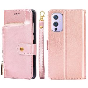 Zipper Bag PU + TPU Horizontal Flip Leather Case with Holder & Card Slot & Wallet & Lanyard For OnePlus 9(Rose Gold) (OEM)