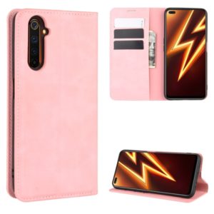 For OPPO Realme 6 Pro Retro-skin Business Magnetic Suction Leather Case with Holder & Card Slots & Wallet(Pink) (OEM)
