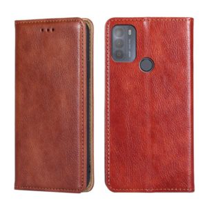 For Motorola Moto G50 Gloss Oil Solid Color Magnetic Leather Phone Case(Brown) (OEM)
