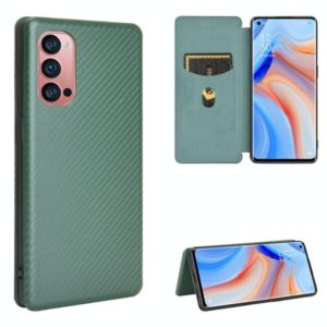 For OPPO Reno4 Pro 5G Carbon Fiber Texture Horizontal Flip TPU + PC + PU Leather Case with Card Slot(Green) (OEM)