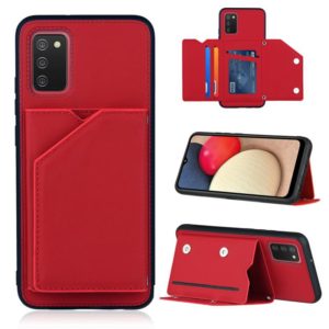 For Samsung Galaxy A02s (EU Version) Skin Feel PU + TPU + PC Back Cover Shockproof Case with Card Slots & Holder & Photo Frame(Red) (OEM)