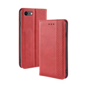 For iPhone SE 2022 / SE 2020 Magnetic Buckle Retro Crazy Horse Texture Horizontal Flip Leather Case with Holder & Card Slots & Photo Frame(Red) (OEM)