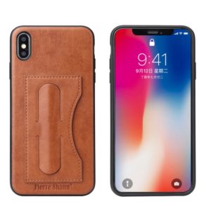 For iPhone XS Max Fierre Shann Full Coverage Protective Leather Case with Holder & Card Slot(Brown) (OEM)