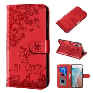 For Sony Xperia 10 II Sika Deer Embossing Pattern Horizontal Flip PU Leather Case with Holder & Card Slot & Wallet & Photo Frame(Red) (OEM)