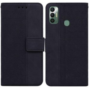 For Tecno Spark 7 Geometric Embossed Leather Phone Case(Black) (OEM)