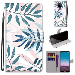 For Nokia 5.4 Coloured Drawing Cross Texture Horizontal Flip PU Leather Case with Holder & Card Slots & Wallet & Lanyard(Pink Green Leaf) (OEM)