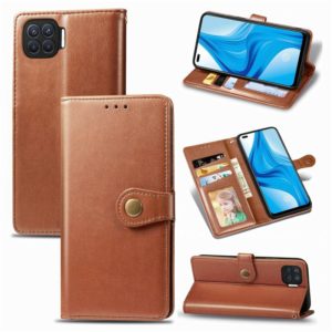 For OPPO F17 Pro Retro Solid Color Leather Buckle Phone Case with Lanyard & Photo Frame & Card Slot & Wallet & Stand Function(Brown) (OEM)