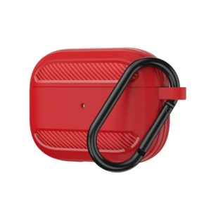 Wireless Earphones Shockproof Carbon Fiber Armor TPU Protective Case For AirPods Pro(Red) (OEM)
