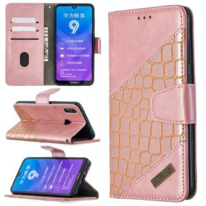 For Huawei Y7 (2019) Matching Color Crocodile Texture Horizontal Flip PU Leather Case with Holder & Card Slots & Wallet(Rose Gold) (OEM)