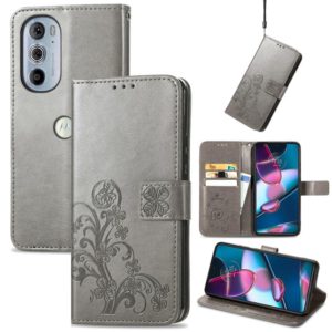 For Motorola Edge 30 Pro Four-leaf Clasp Embossed Buckle Leather Phone Case(Gray) (OEM)