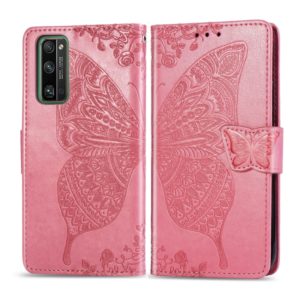 For Huawei Honor 30 Pro Butterfly Love Flower Embossed Horizontal Flip Leather Case with Bracket / Card Slot / Wallet / Lanyard(Pink) (OEM)