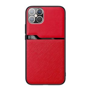 For iPhone 12 / 12 Pro Skin-Friendly Frosted Leather + TPU All-Inclusive Phone Case with Metal Iron Sheet(Red) (OEM)